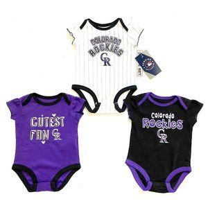 Lot Of 3 NWT Colorado Rockies Genuine Merchandise Girls One Piece Blue 0-3M